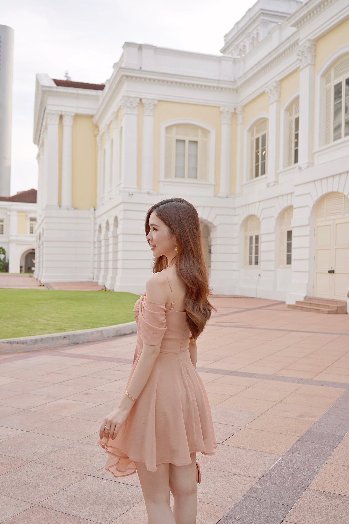 Peach Off-shoulder Dress