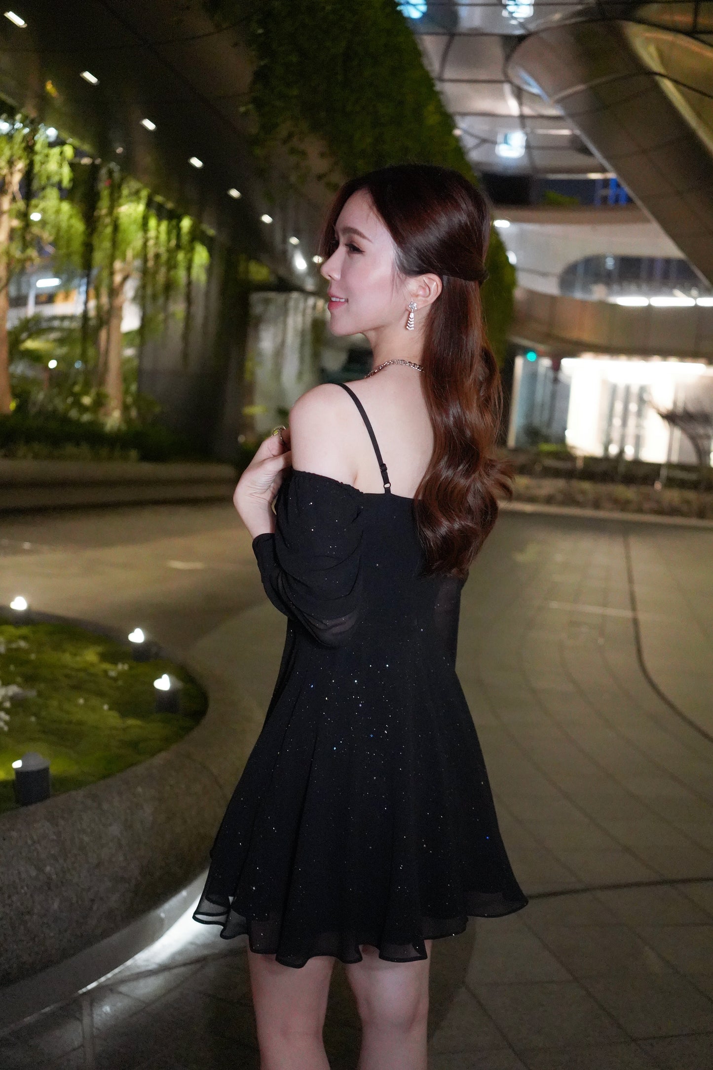 Black Long-Sleeved Sequinned Dress