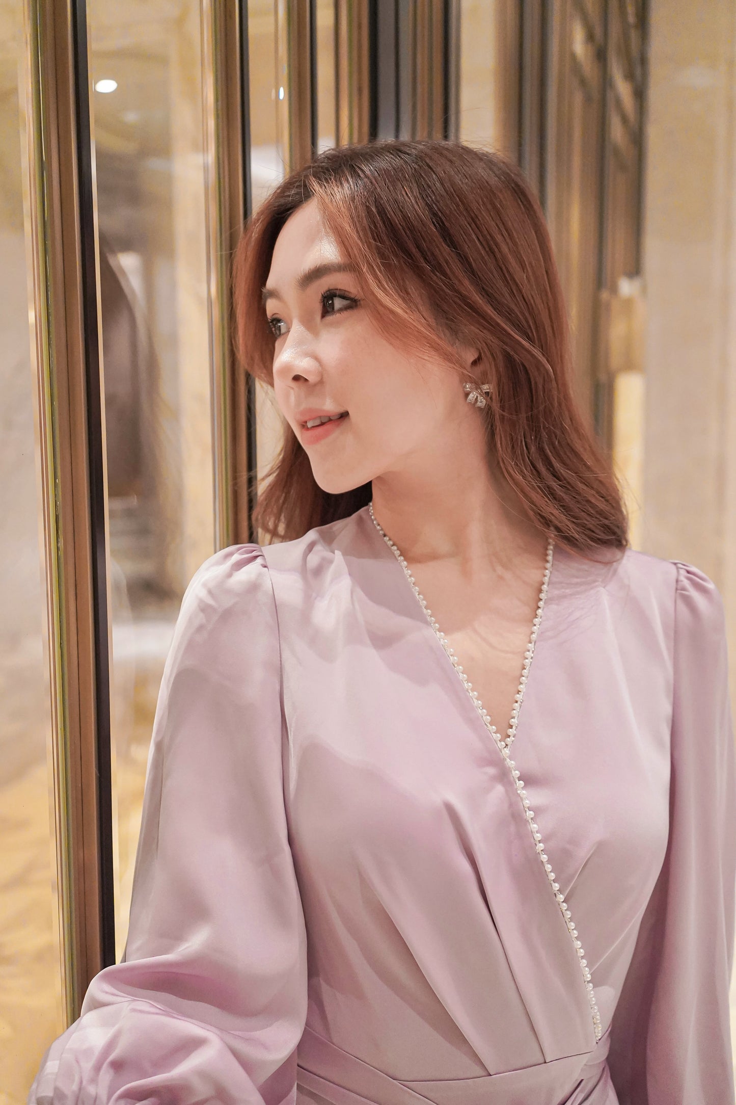 紫色真絲珍珠洋裝(預購)