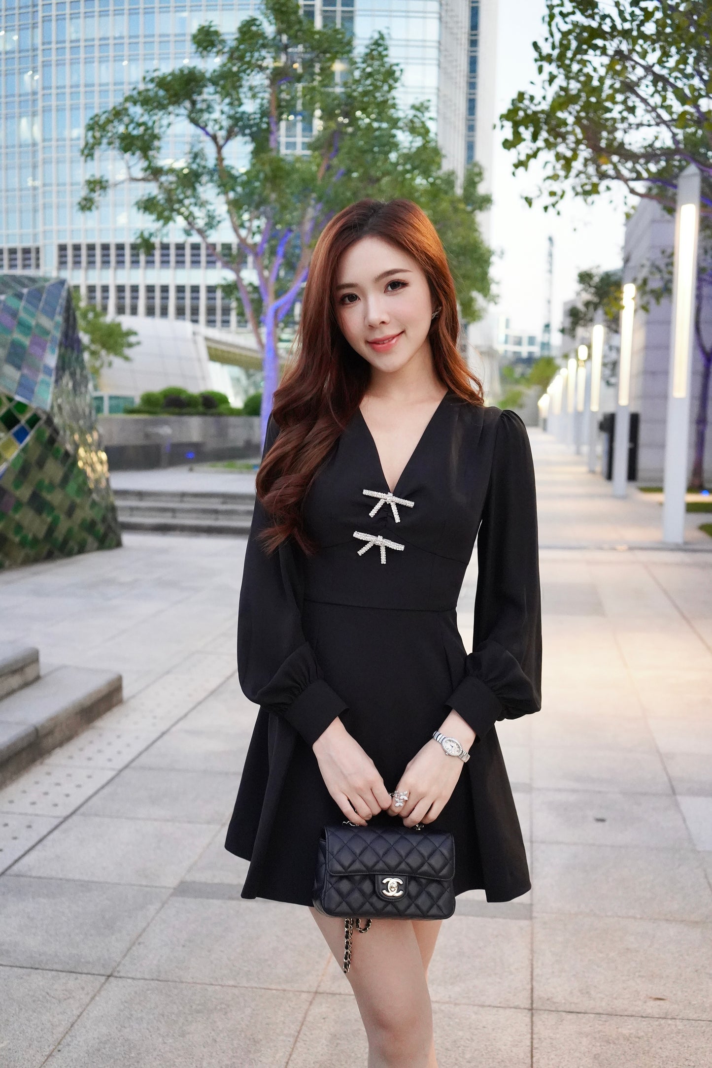 Black Crystal-embellished Mini Dress