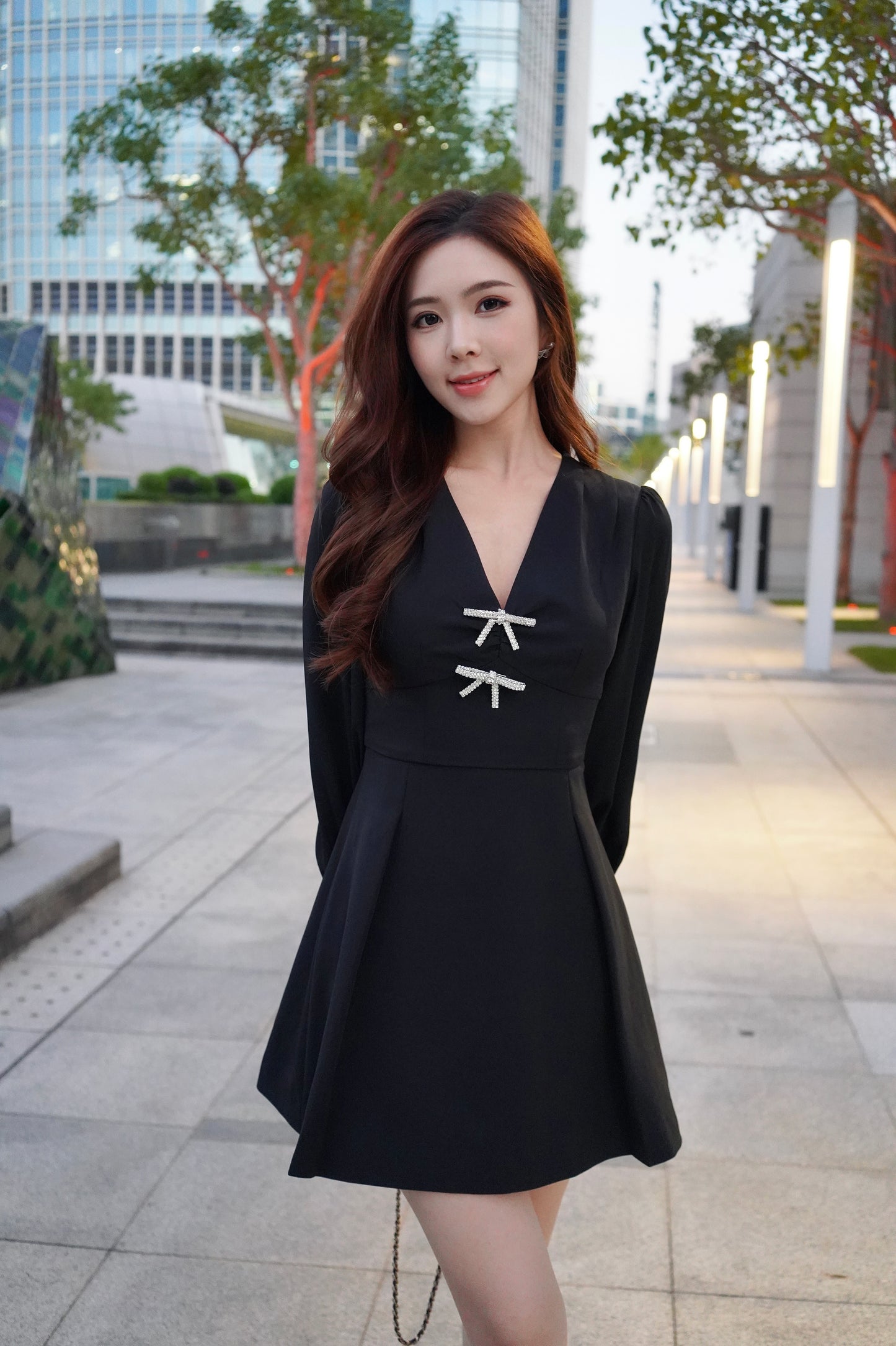 Black Crystal-embellished Mini Dress