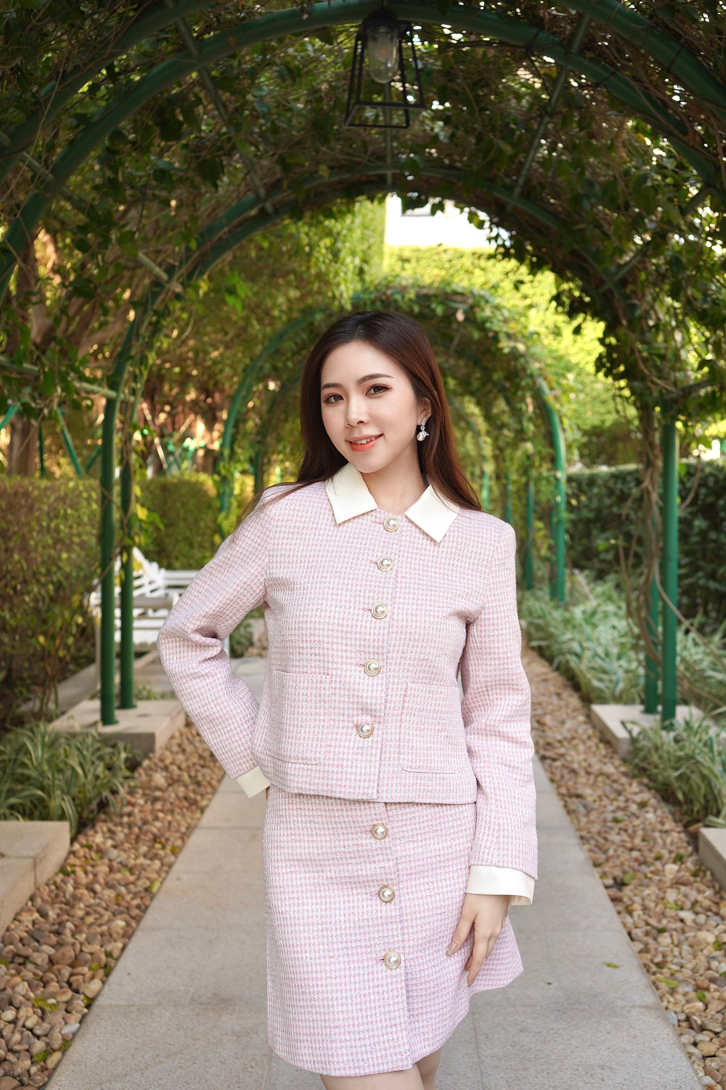 Pink Shiny Tweed Suit Skirt