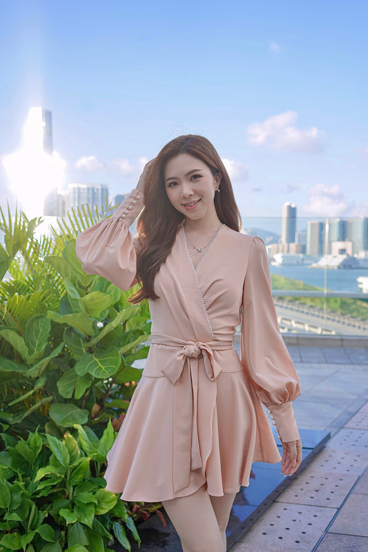 Champagne Rose Silk Pearl Dress