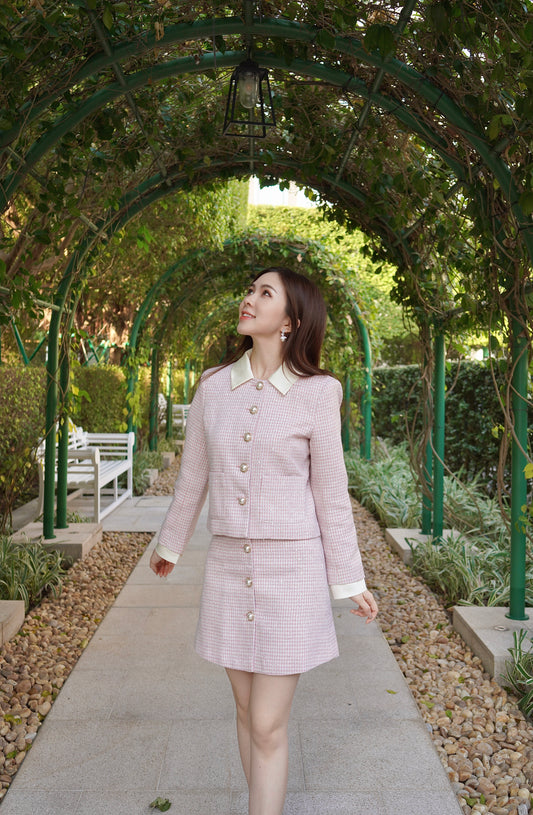 Pink Shiny Tweed Suit Skirt