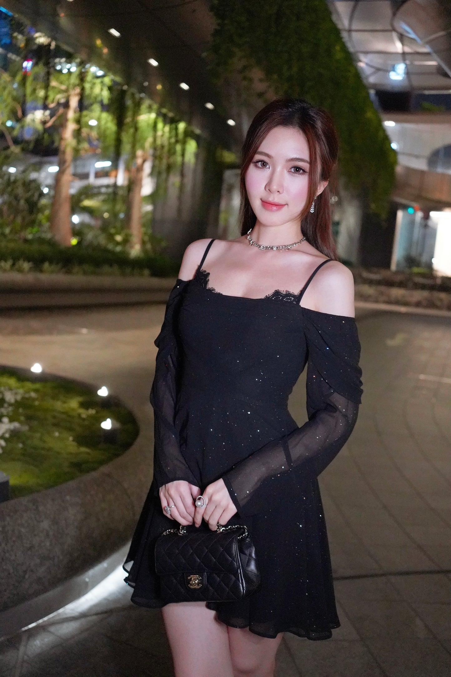 Black Long-Sleeved Sequinned Dress