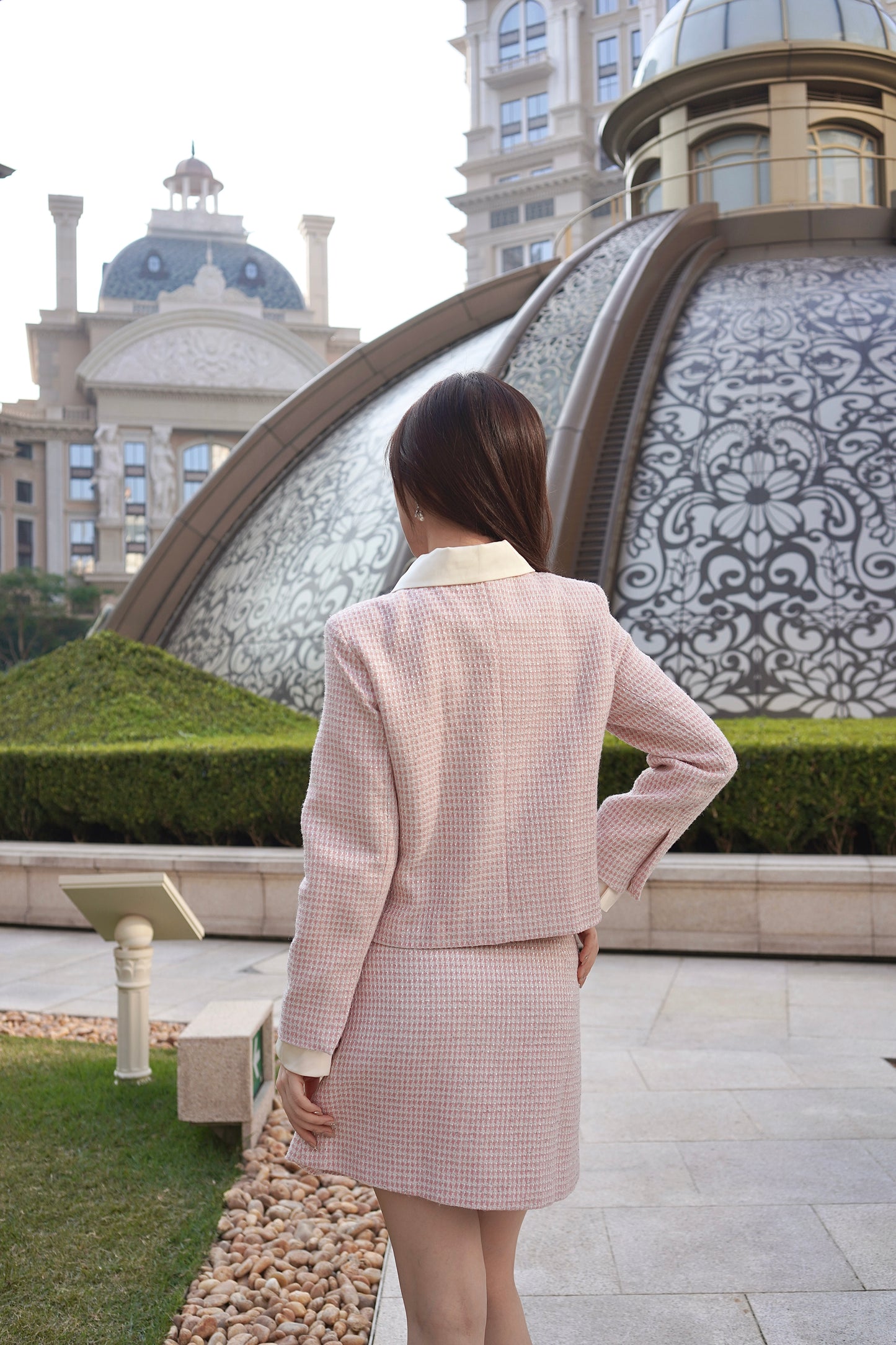 Pink Shiny Tweed Suit Skirt